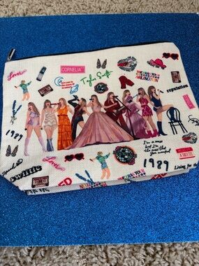 Taylor Swift White Multi-Color Printed Cosmetic Pouch